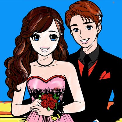a realistic girl and boy at prom