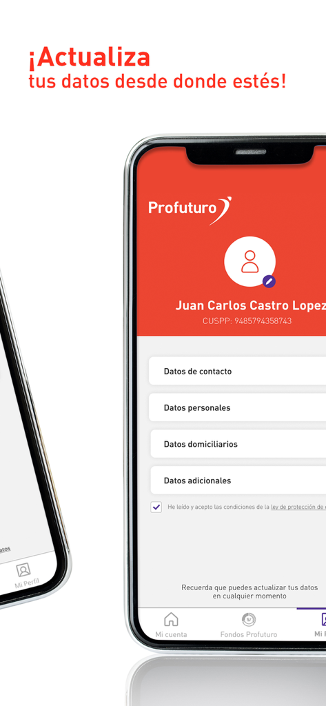 Profuturo AFP - Profuturo AFP app screen for updating personal and contact information