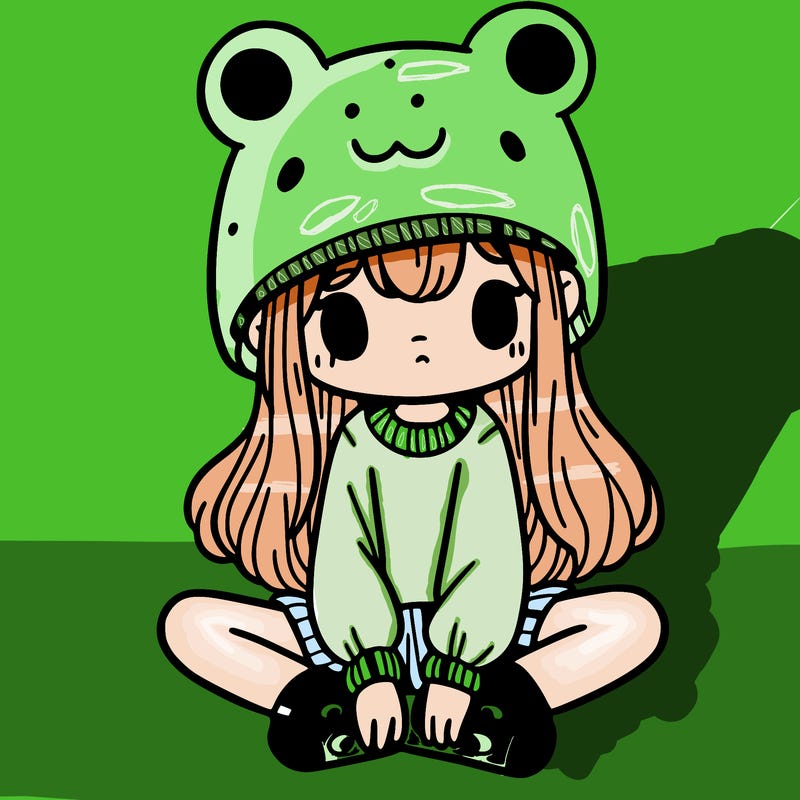 a girl wearing a frog hat and some frog socks