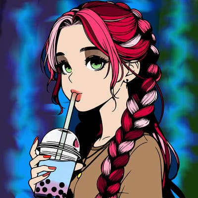realistic girl with braided hair drinking boba