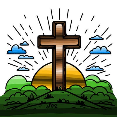 cross on a hill with a sunset