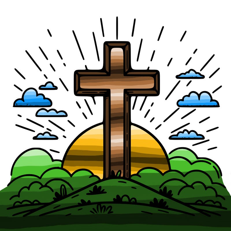 cross on a hill with a sunset