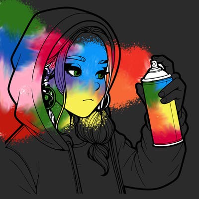 a realistic girl, spray painting