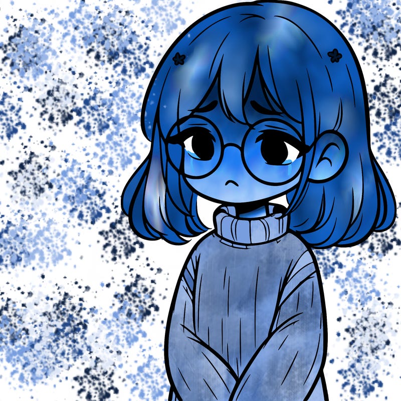 sad girl with glasses in a sweater