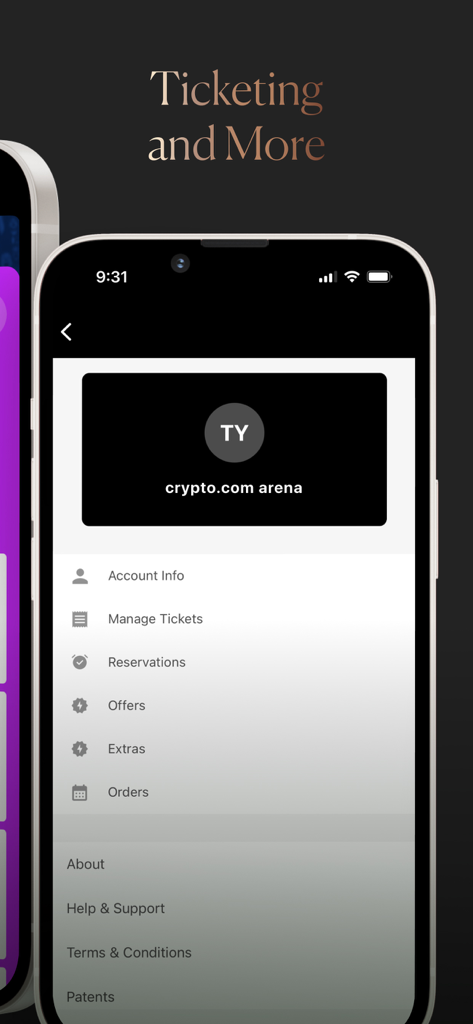 Crypto.com Arena Premium - Tela de gerenciamento de conta de usuário e ingressos no aplicativo móvel Crypto.com Arena Premium