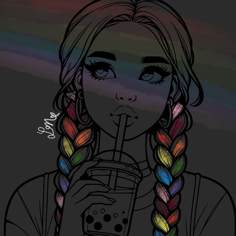 realistic girl with braided hair drinking boba