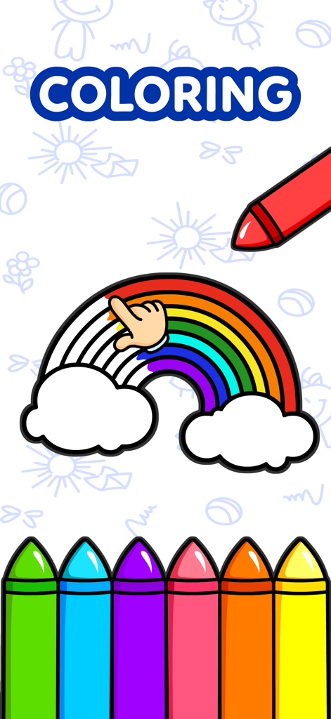 A child colors a rainbow with digital crayons in the KidloLand learning app