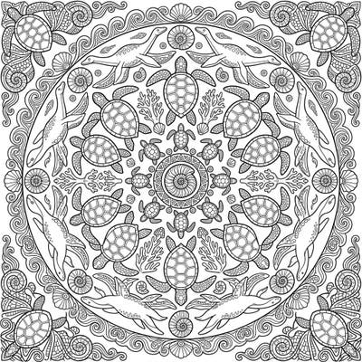 Explore the mesmerizing beauty of marine life with this intricate sea turtle mandala. This unique coloring page combines graceful sea turtles with symmetrical patterns for a calming creative experience.