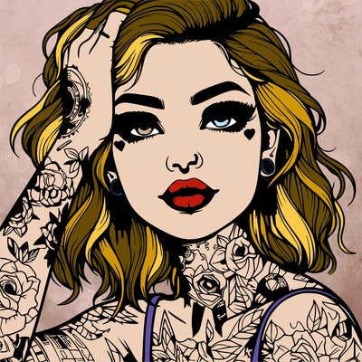 realistic girl with tattoos all over