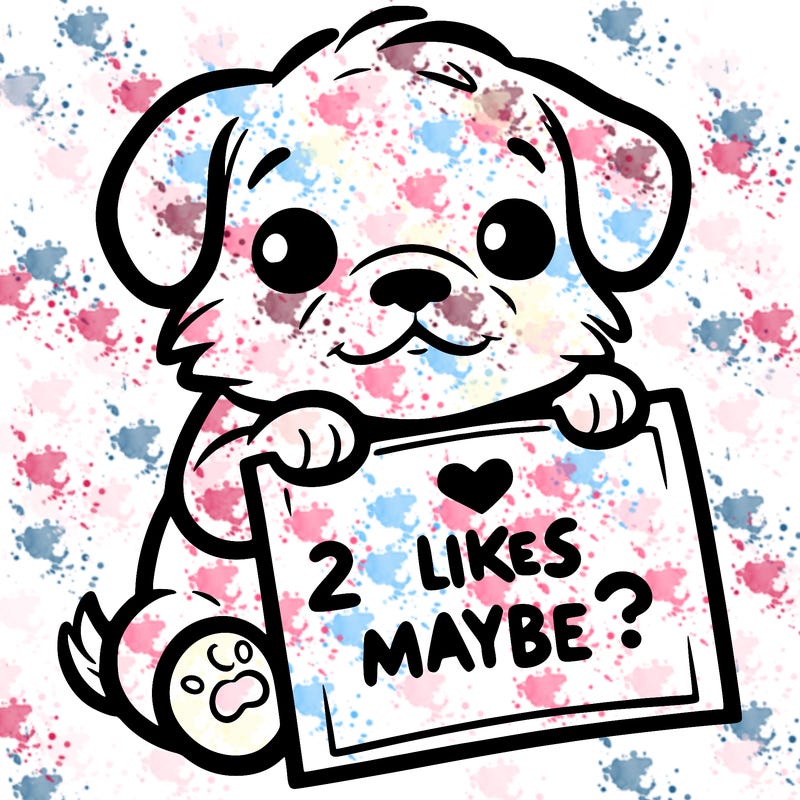a puppy holding a sign that says 2 likes maybe?