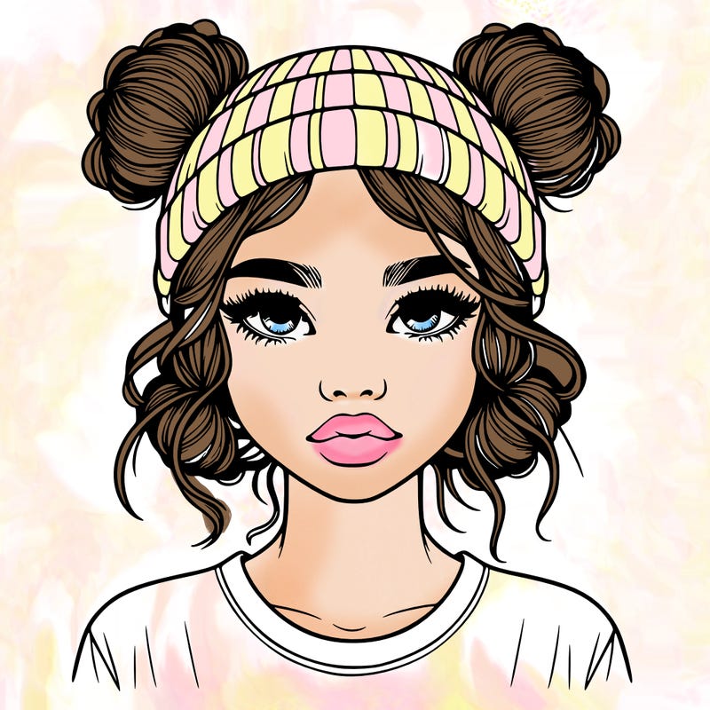 realistic girl with buns in her hair with a beanie on