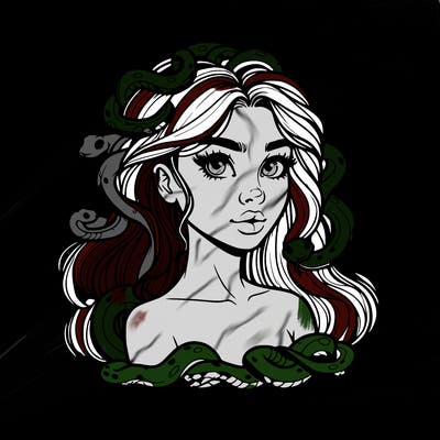 realistic girl with snakes as hair