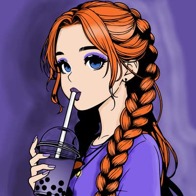 realistic girl with braided hair drinking boba