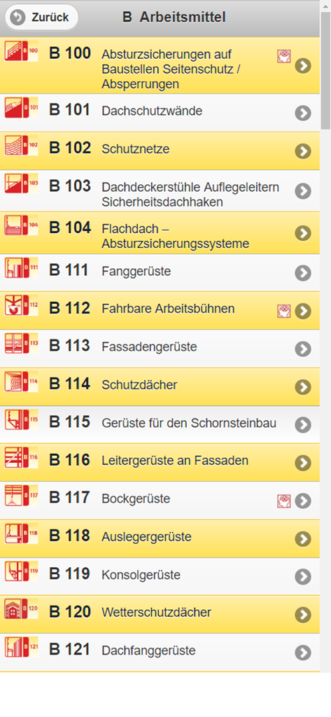 Bausteine der BG BAU - Una lista de módulos de seguridad para equipos de trabajo de construcción en la aplicación Bausteine der BG BAU