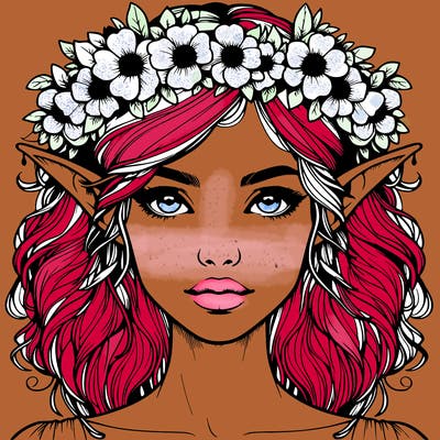 realistic female elf with flower crown
