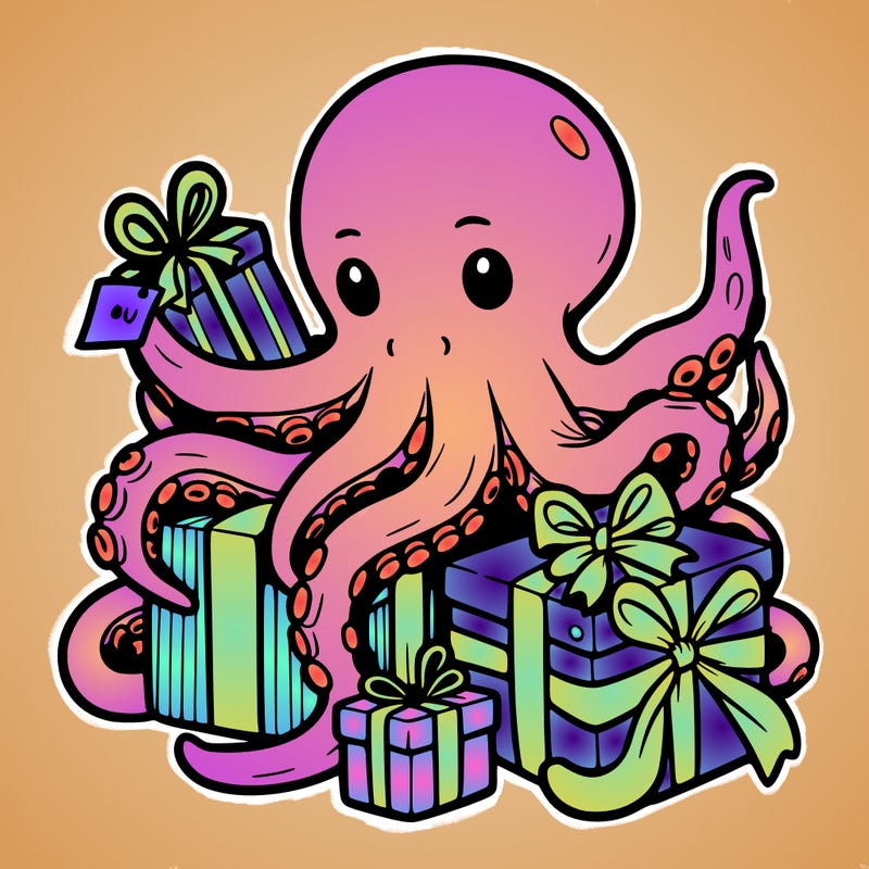 an octopus wrapping gifts