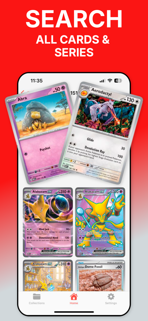 Card Value Scanner－Pokemon TCG - Mobile app interface for searching Pokemon TCG cards across all series
