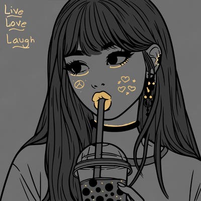 aesthetic realistic girl drinking boba