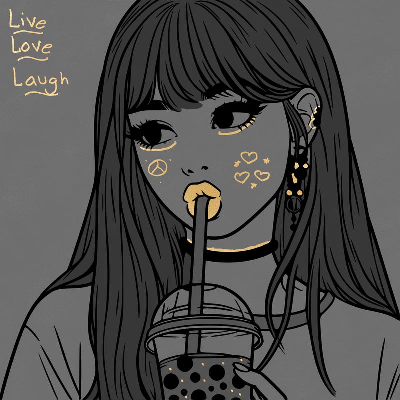 aesthetic realistic girl drinking boba