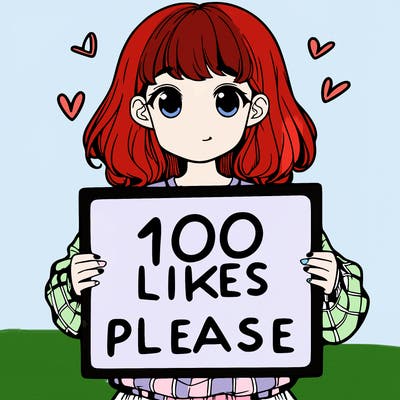 a girl holding a sign saying 100 likes please