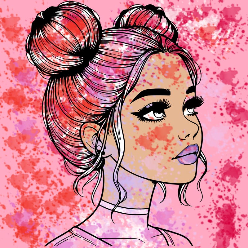 realistic girl with buns on the top of her head
