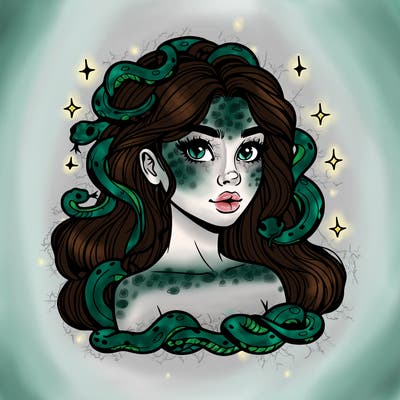 realistic girl with snakes as hair