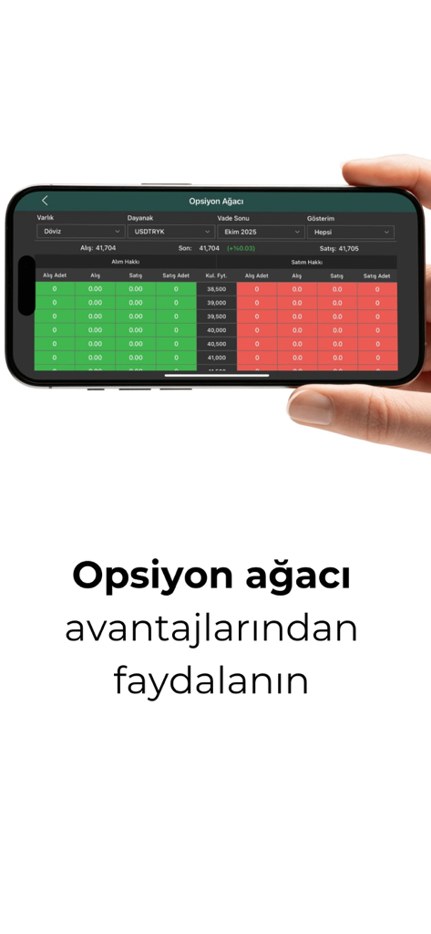 Osmanlı Aktif Trader - Mobile screenshot of the Osmanlı Aktif Trader app showing the Option Tree feature for trading