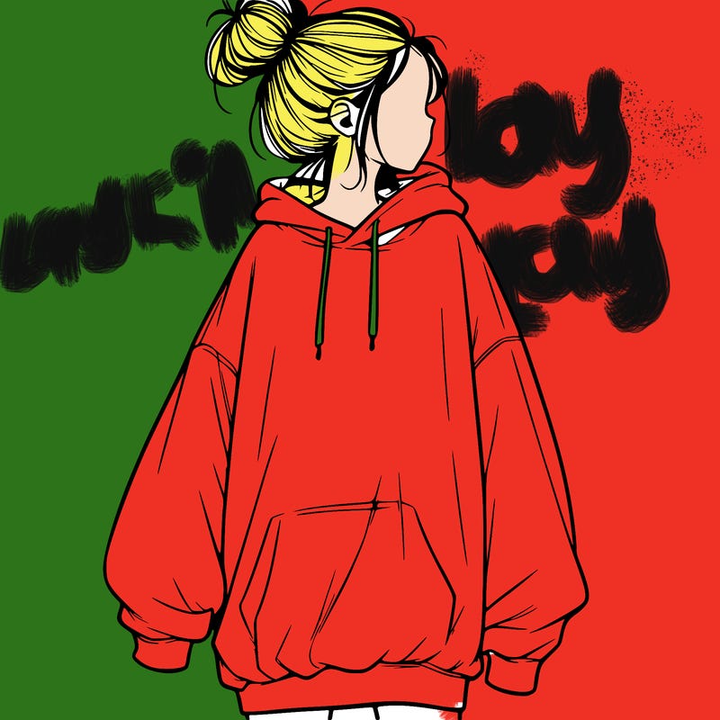 realistic girl with a oversized sweatshirt on and a bun