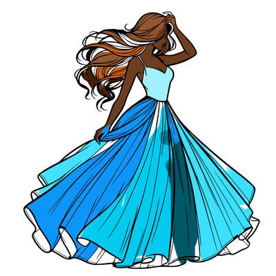 realistic woman with dress flowing in the wind