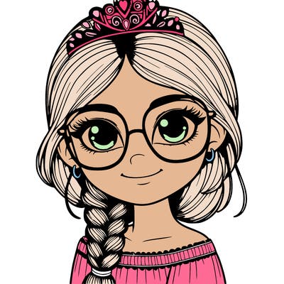 a girl with one braid and glasses who is a princess realistic
