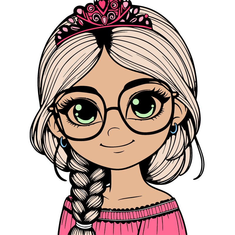 a girl with one braid and glasses who is a princess realistic
