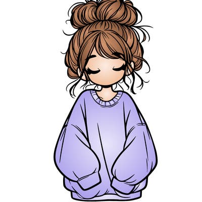 girl with baggy sweatshirt and messy bun