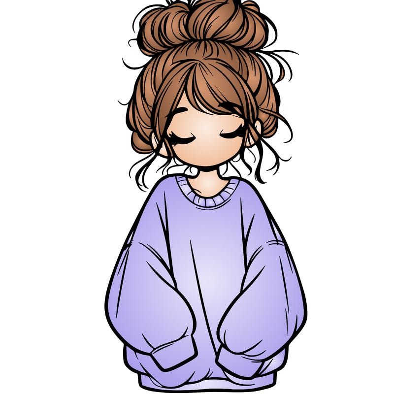 girl with baggy sweatshirt and messy bun