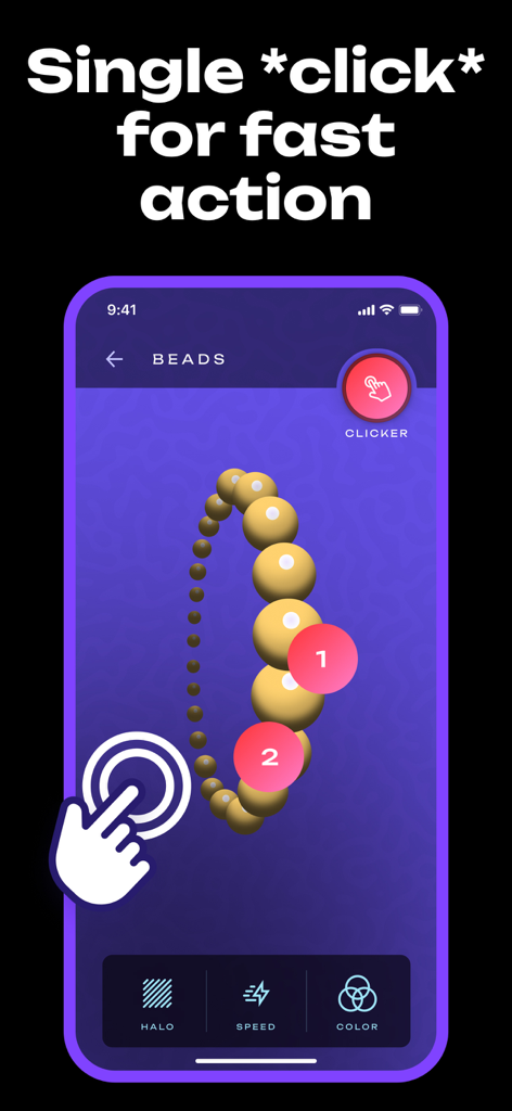 AutoClicker mobile app interface showing single tap automation for fast action on a digital bead game