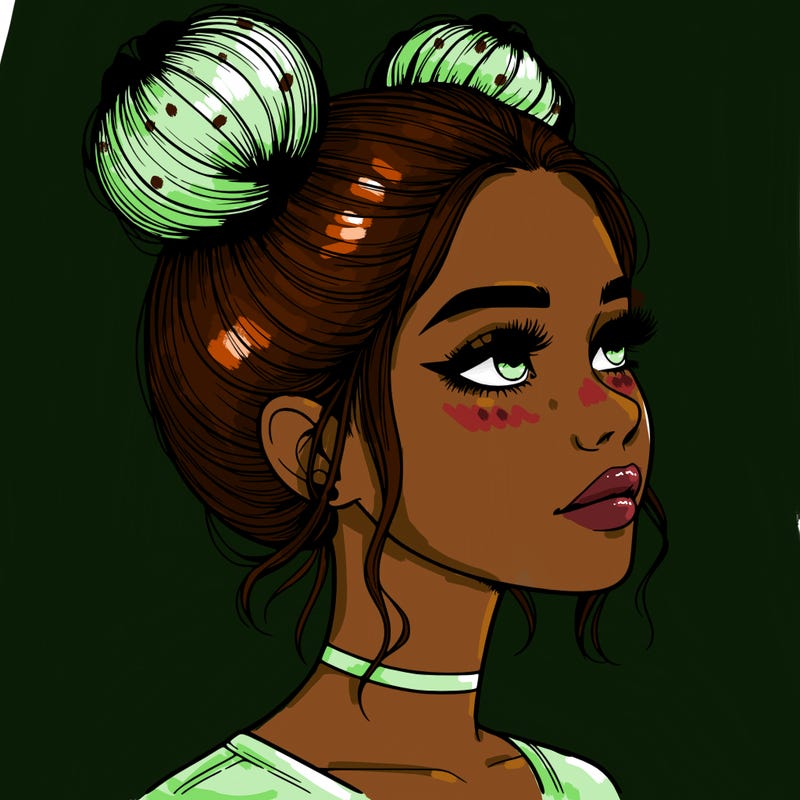 realistic girl with buns on the top of her head