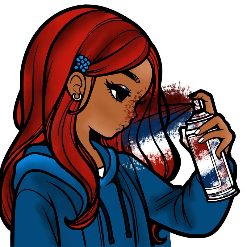 a realistic girl spray painting