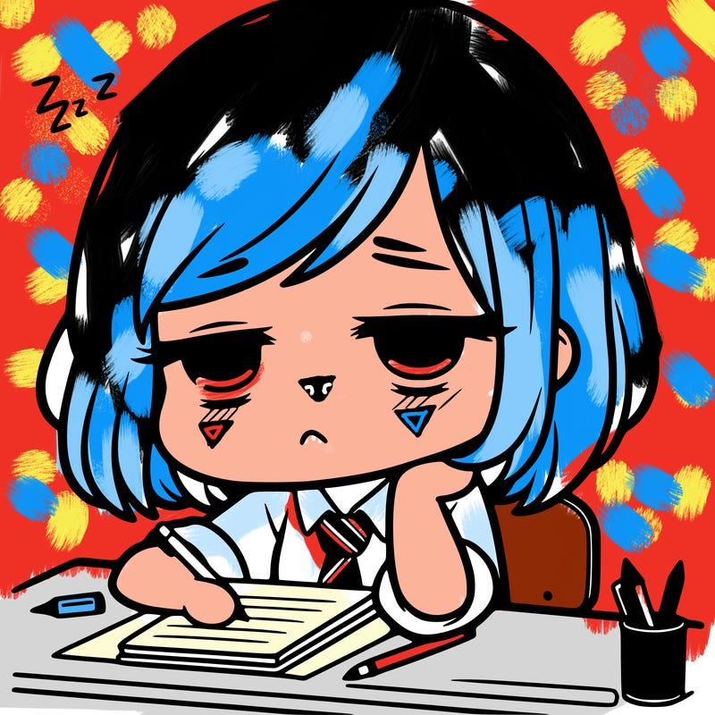 tired chibi girl at a desk