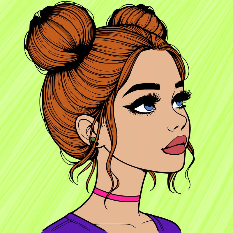 realistic girl with buns on the top of her head