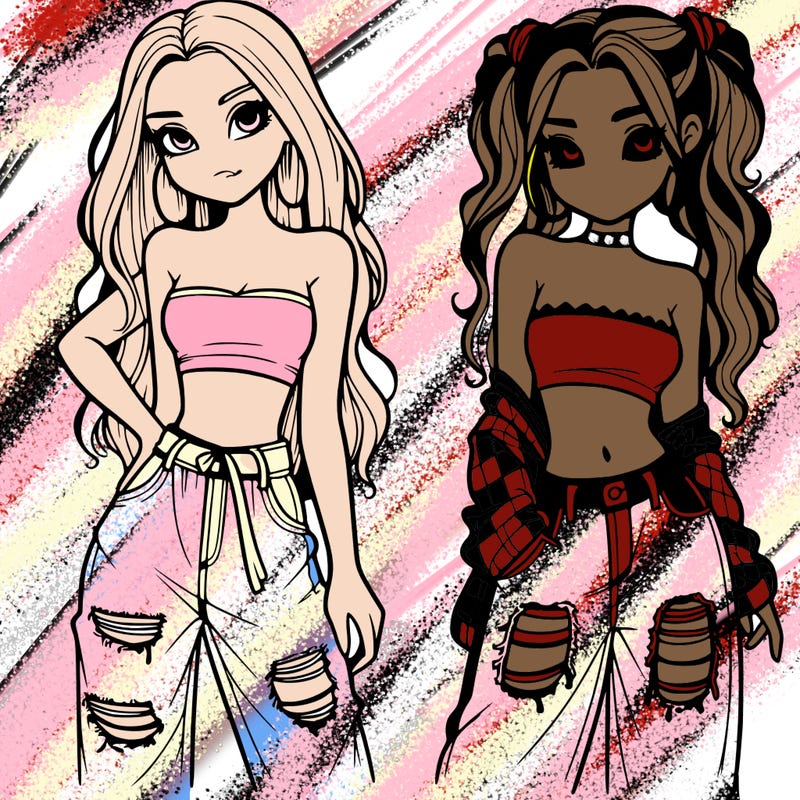 2 girls in crop tops and baggy jeans ripped