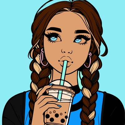 realistic girl with braided hair drinking boba