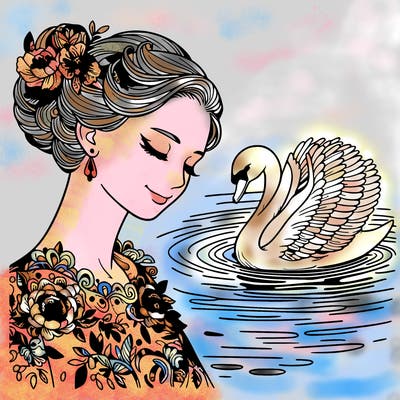 beautiful realistic woman swan lake