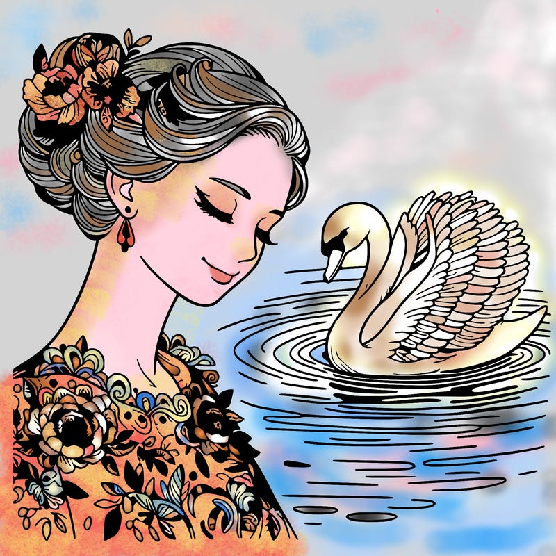 beautiful realistic woman swan lake