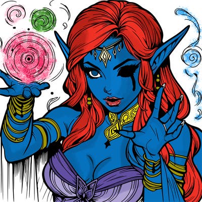 realistic scary beautiful elf sorceress casting spell