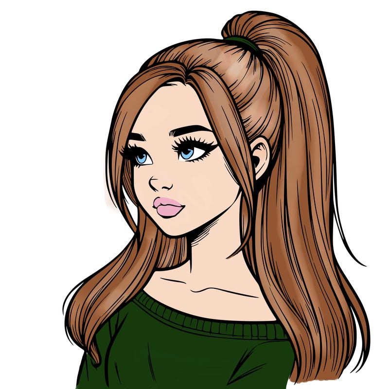 realistic girl with a high ponytail