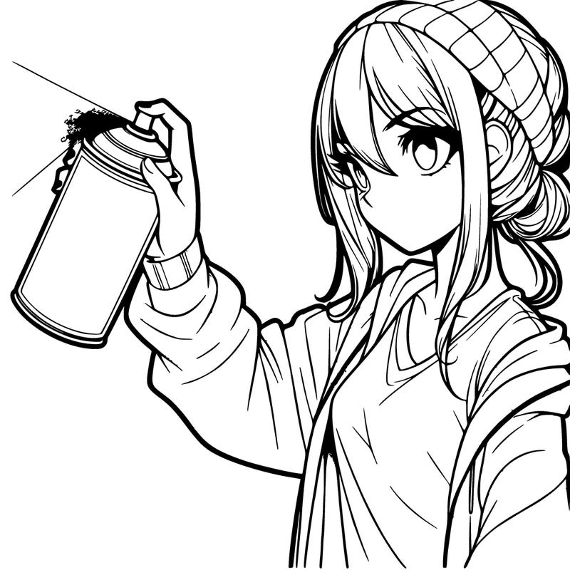 realistic girl spray painting the wall