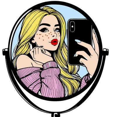 realistic girl taking mirror selfie beautiful