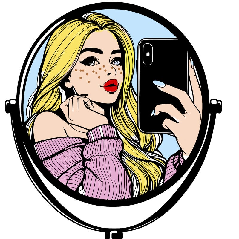 realistic girl taking mirror selfie beautiful