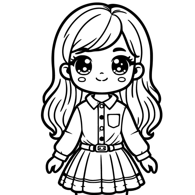 girl with buttoned shirt and skirt