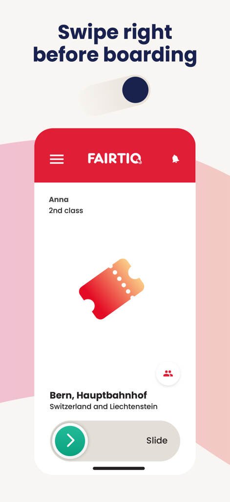 FAIRTIQ - FAIRTIQ mobile app interface showing the swipe to start button for public transport check in
