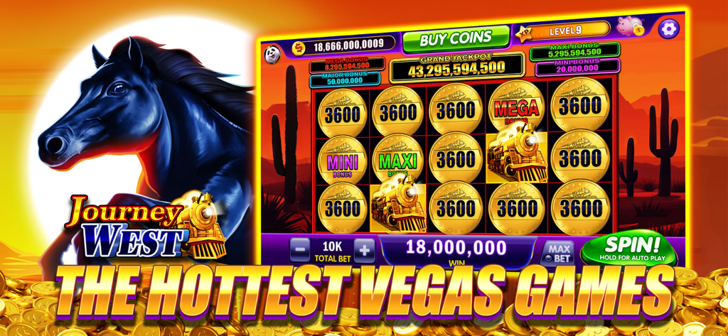 Cash Master Slots - Casino - Écran de jeu de machine à sous sur le thème western "Journey West" dans Cash Master Slots Casino